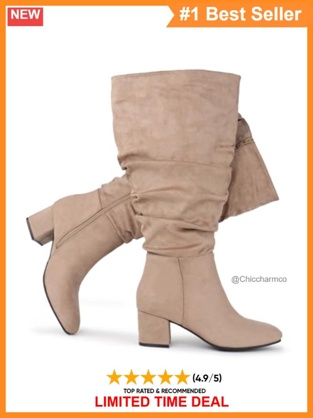 Extra Wide Calf Suede Knee-High Boots Slouchy Block Heel Stretch Panel